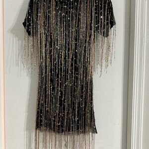 Tassel beaded shift mini dress